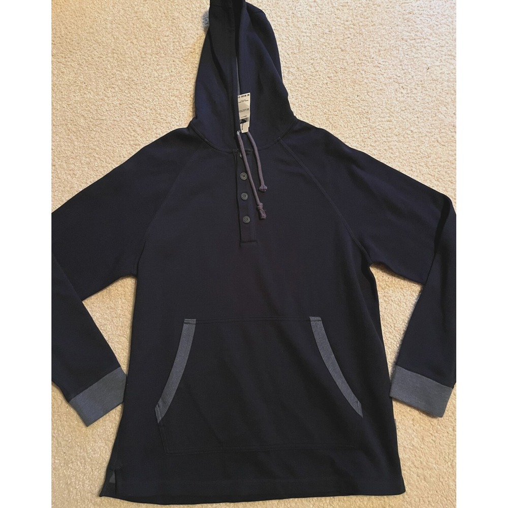 Duluth Trading Co Navy Blue Doubletime Knit Henley Hoodie Shirt Mens M 88304